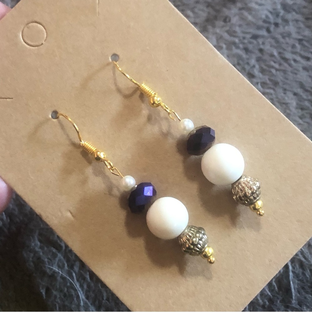 Handcrafted vintage bead crystal rhondelle elegant dangle earrings